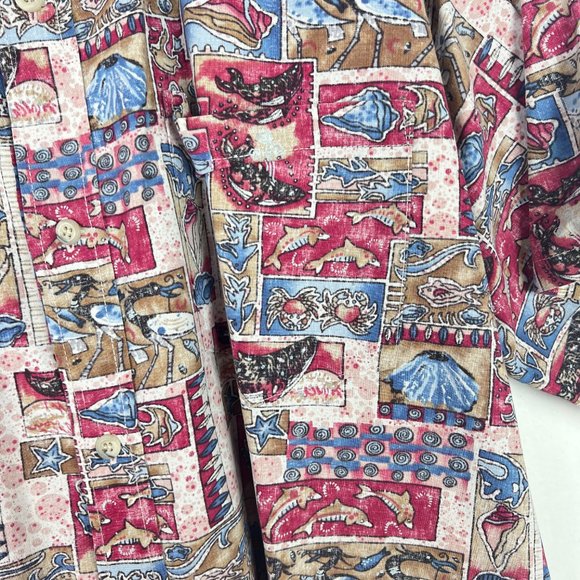 Go Barefoot Hawaiian Shirt Fish Sea Creatures Short Sleeve Size XL EUC L2394 - Picture 7 of 12